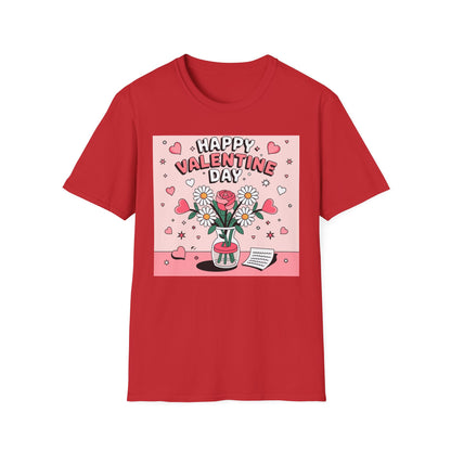 Happy Valentine's Day Floral T-Shirt | Retro Hearts & Daisy Bouquet Tee | Sweet Romantic Gift Idea