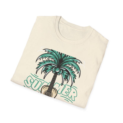 Vibrant Summer Guitar T-Shirt: Cool Palm Tree & Acoustic Beach Tee | Essential Music Lover Vacation Shirt