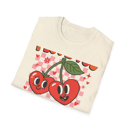 Adorable "I Love You Cherry Much" T-Shirt | Sweet Retro Heart Cherries & Groovy Checkered Love Pun Tee | Perfect Valentine's Day Gift