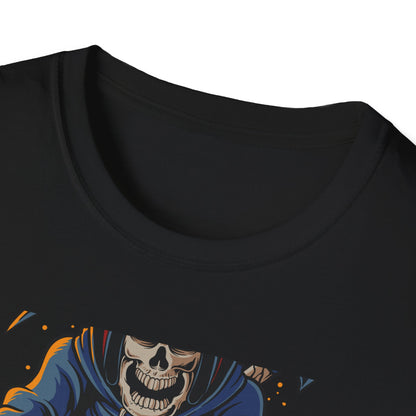 Epic Grim Reaper Biker T-Shirt | 'Death Race' Skeleton Motorcycle Graphic Tee for Bold Riders & Edgy Streetwear Fans
