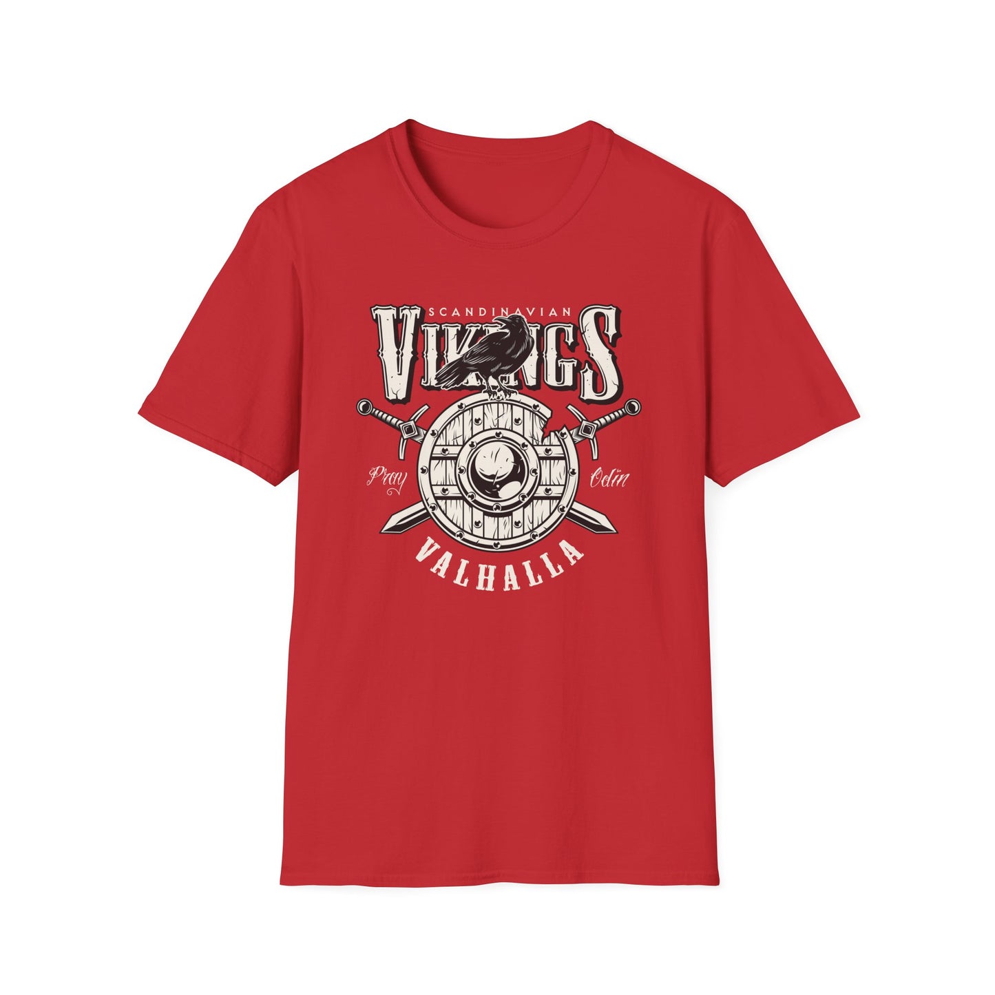 Epic Norse Viking Valhalla T-Shirt with Odin's Raven & Shield | Powerful Scandinavian Mythology Tee