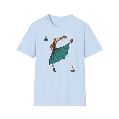 Enchanting Skeleton Ballerina T-Shirt | Mystical Dance Goth Tee | Unique Spooky Chic Apparel for Halloween & Beyond