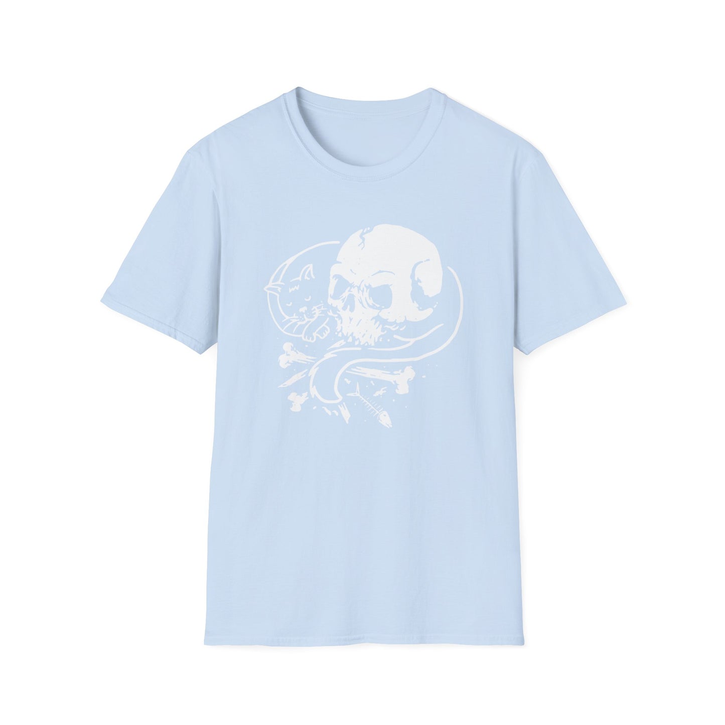 Striking Gothic Cat & Skull T-Shirt | Unique Black & White Abstract Art Tee for Edgy Souls & Dark Nature Lovers