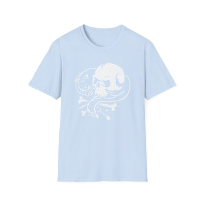 Striking Gothic Cat & Skull T-Shirt | Unique Black & White Abstract Art Tee for Edgy Souls & Dark Nature Lovers