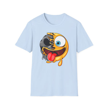 Unique Melting Skull Smiley Face T-Shirt - Vibrant Edgy Cartoon Graphic Tee for Pop Culture Fans