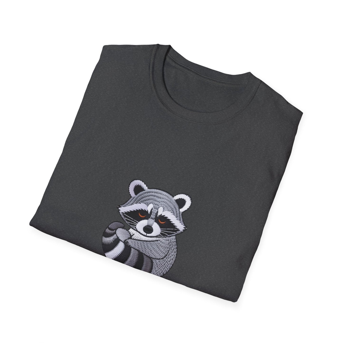 Adorable 'Powered By Snack' Raccoon T-Shirt - Hilarious Animal Lover Tee for Cozy Comfort & Snack Enthusiasts. Must-Have Gift!