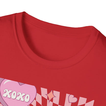 Groovy Conversation Hearts T-Shirt | Y2K Aesthetic Wavy Checkerboard Valentine's Day Tee | Adorable Retro Love Gift
