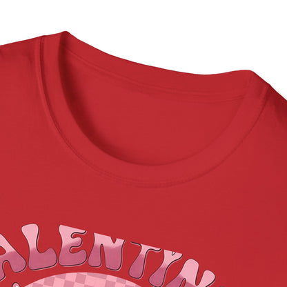 Sparkly Heart Eyes Smiley Valentines Vibes T-Shirt | Trendy Groovy Pink Love Tee for Her