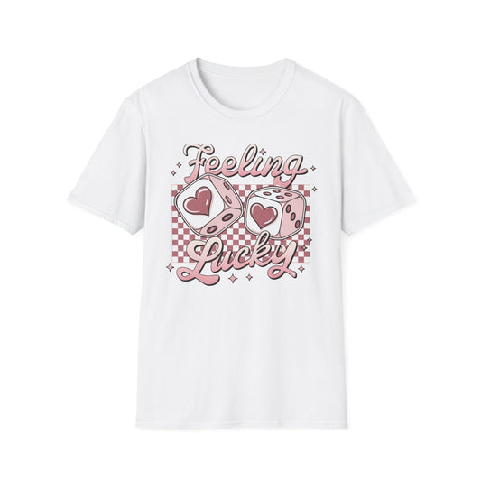 Feeling Lucky Dice Hearts T-Shirt | Chic Pink Aesthetic Tee | Trendy & Playful Love Design for Her