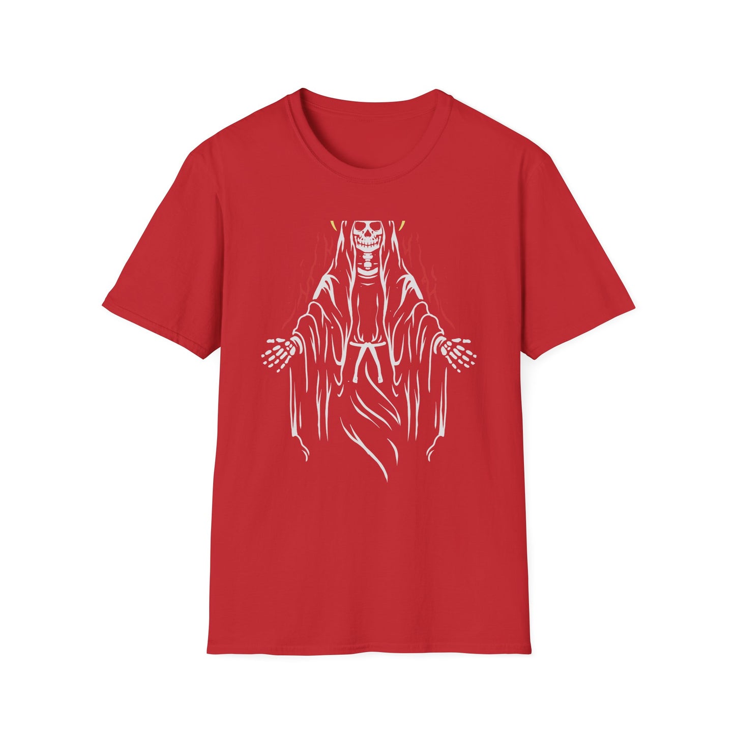 Powerful Skeletal Saint T-Shirt | Mystical Grim Reaper with Halo | Dark Goth Art Tee for Alternative Souls