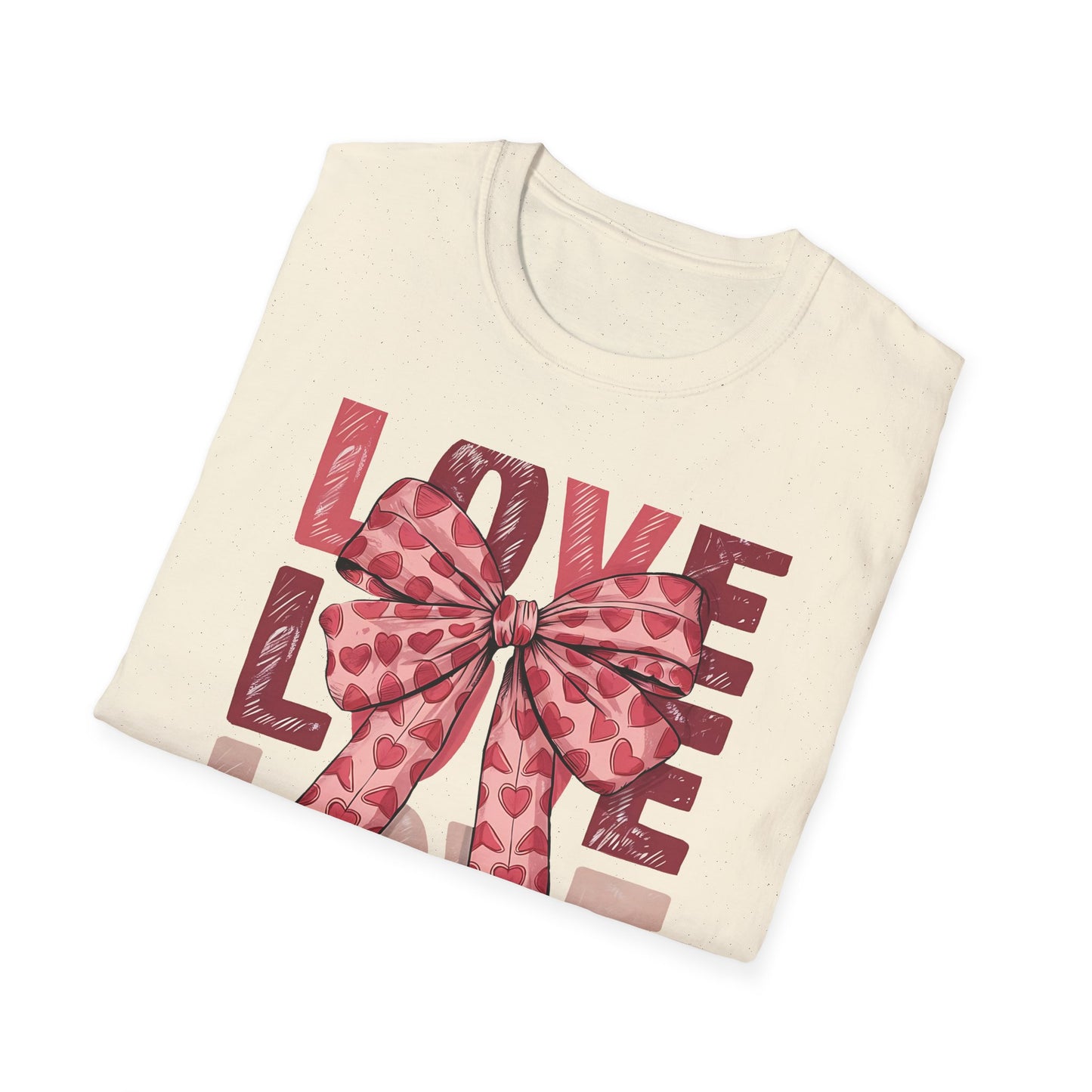 Charming Pink Heart Bow 'LOVE' T-Shirt - Sweet Valentine's Day & Romantic Women's Graphic Tee