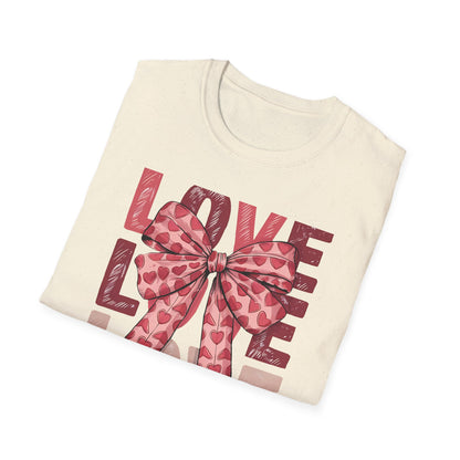 Charming Pink Heart Bow 'LOVE' T-Shirt - Sweet Valentine's Day & Romantic Women's Graphic Tee