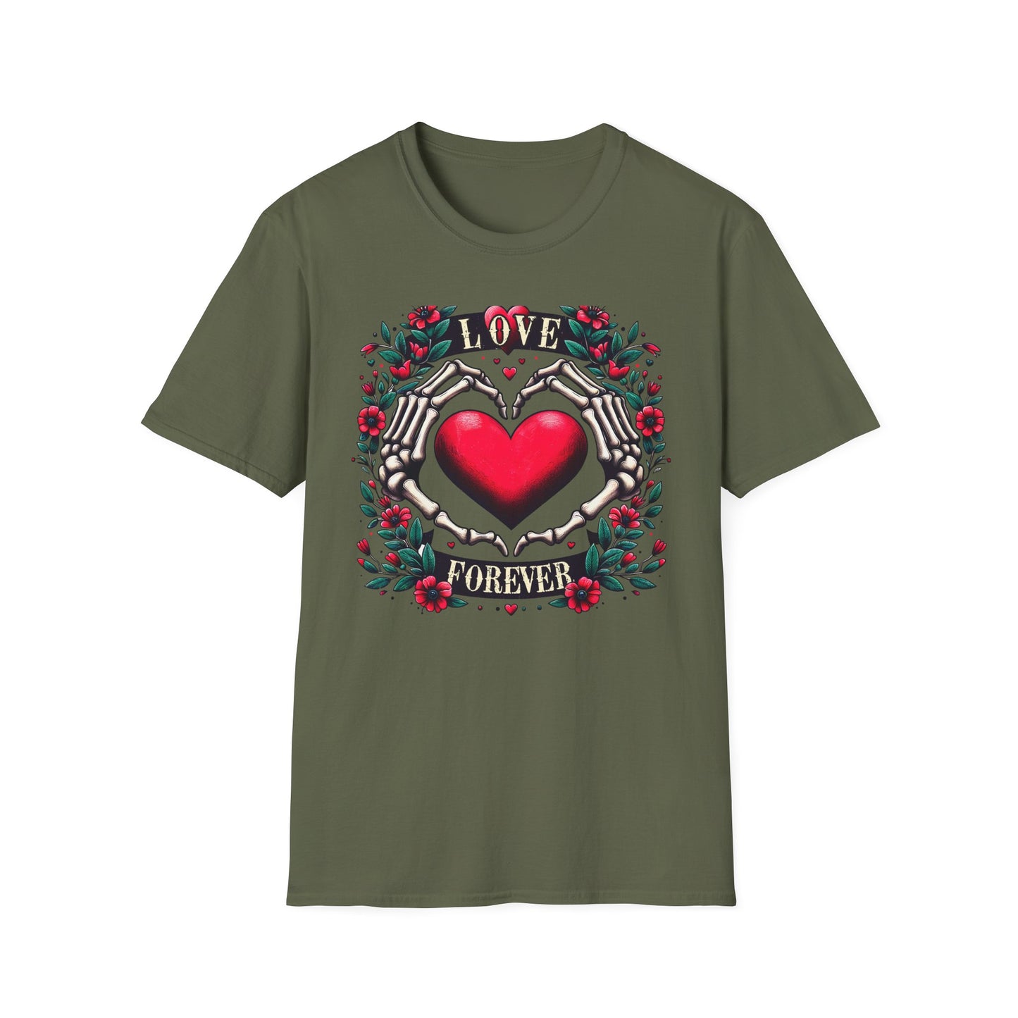 Stunning Love Forever Skeleton Hands Heart T-Shirt | Gothic Romance Till Death Do Us Part Tee | Unique Couple's Gift