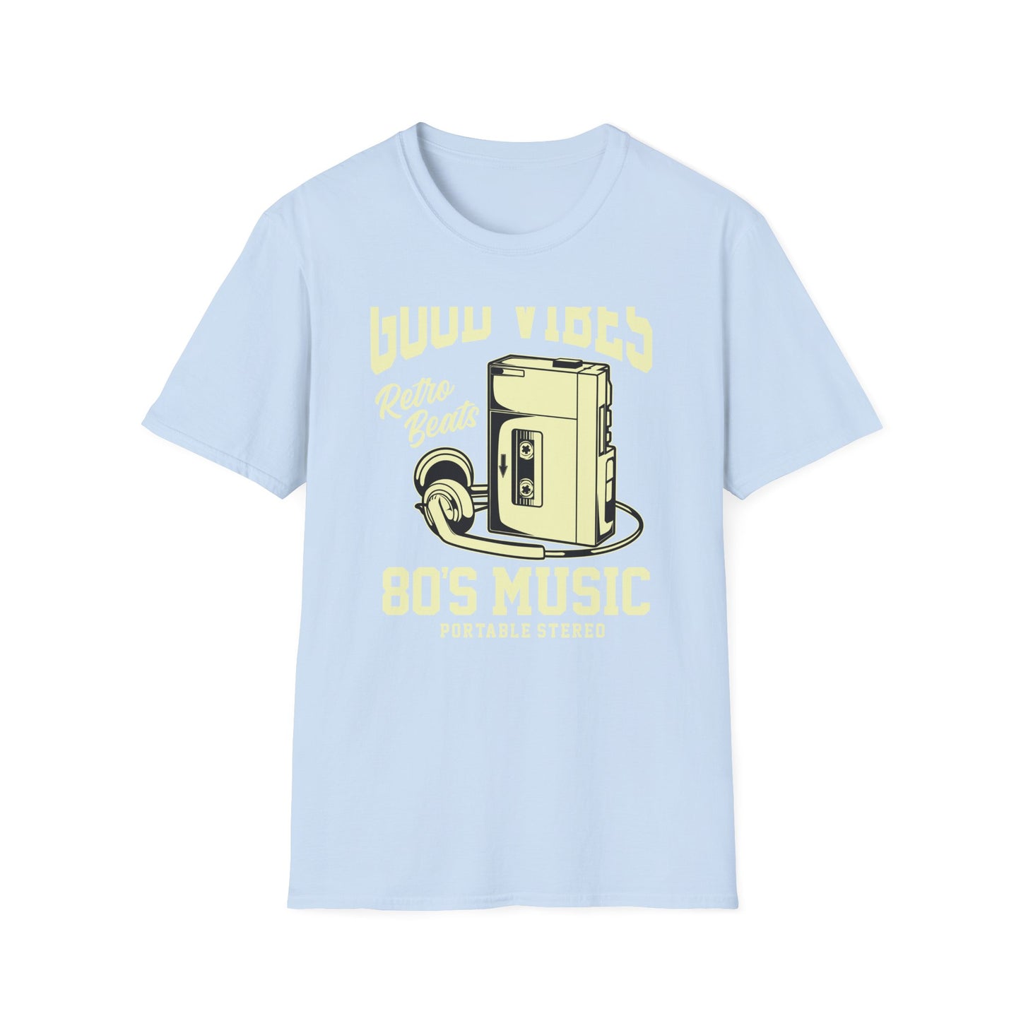 Awesome Retro 80s Music Good Vibes T-Shirt - Vintage Cassette Player & Headphones Tee | Nostalgic Portable Stereo Gift