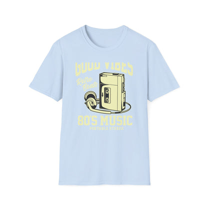 Awesome Retro 80s Music Good Vibes T-Shirt - Vintage Cassette Player & Headphones Tee | Nostalgic Portable Stereo Gift