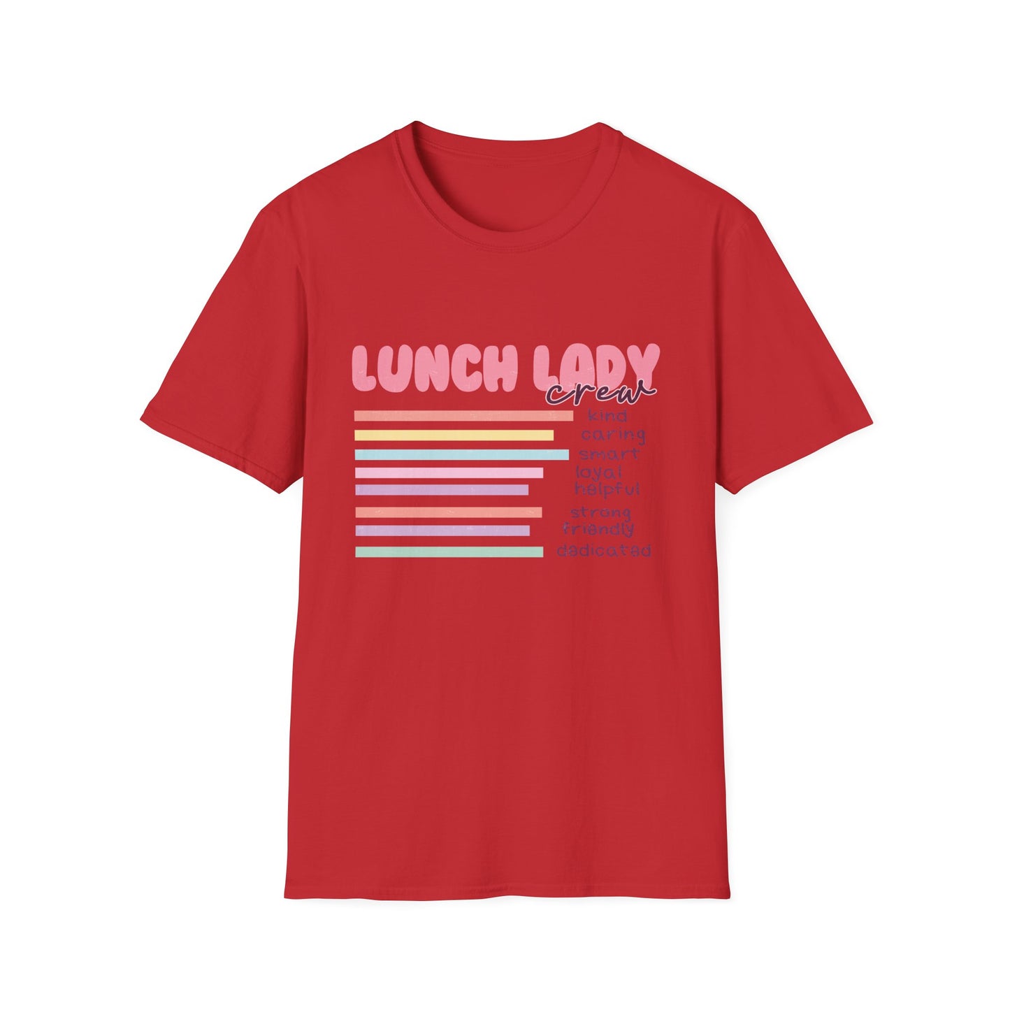 Awesome Lunch Lady Crew T-Shirt - Retro Pastel Stripes & Heartfelt Qualities - Unique School Cafeteria Staff Appreciation Tee