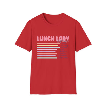 Awesome Lunch Lady Crew T-Shirt - Retro Pastel Stripes & Heartfelt Qualities - Unique School Cafeteria Staff Appreciation Tee
