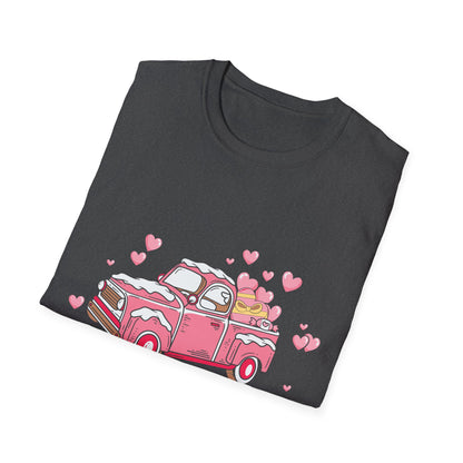 Adorable Pink Vintage Pickup Truck T-Shirt - Sweet Valentine's Day Hearts & Gifts Tee for Her | Charming Love Design