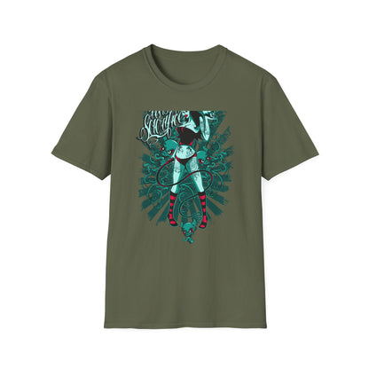 Bold 'Feast of Sacrifice' T-Shirt - Edgy Pin-Up Girl, Flaming Skulls & Tattoo Art for Goth & Alternative Style