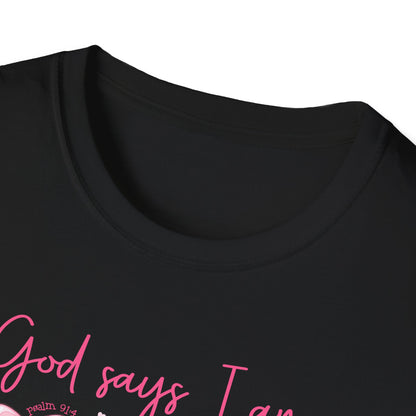 Powerful "God Says I Am" Christian T-Shirt for Women | Inspiring Bible Verse & Pink Bows Tee | Empowering Faith Gift
