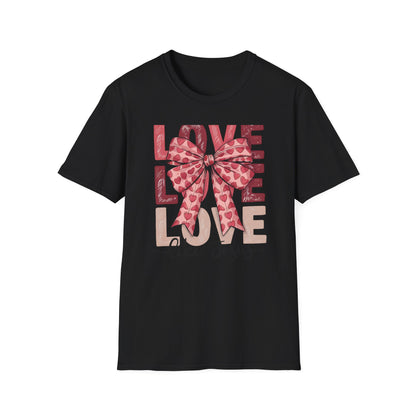 Charming Pink Heart Bow 'LOVE' T-Shirt - Sweet Valentine's Day & Romantic Women's Graphic Tee