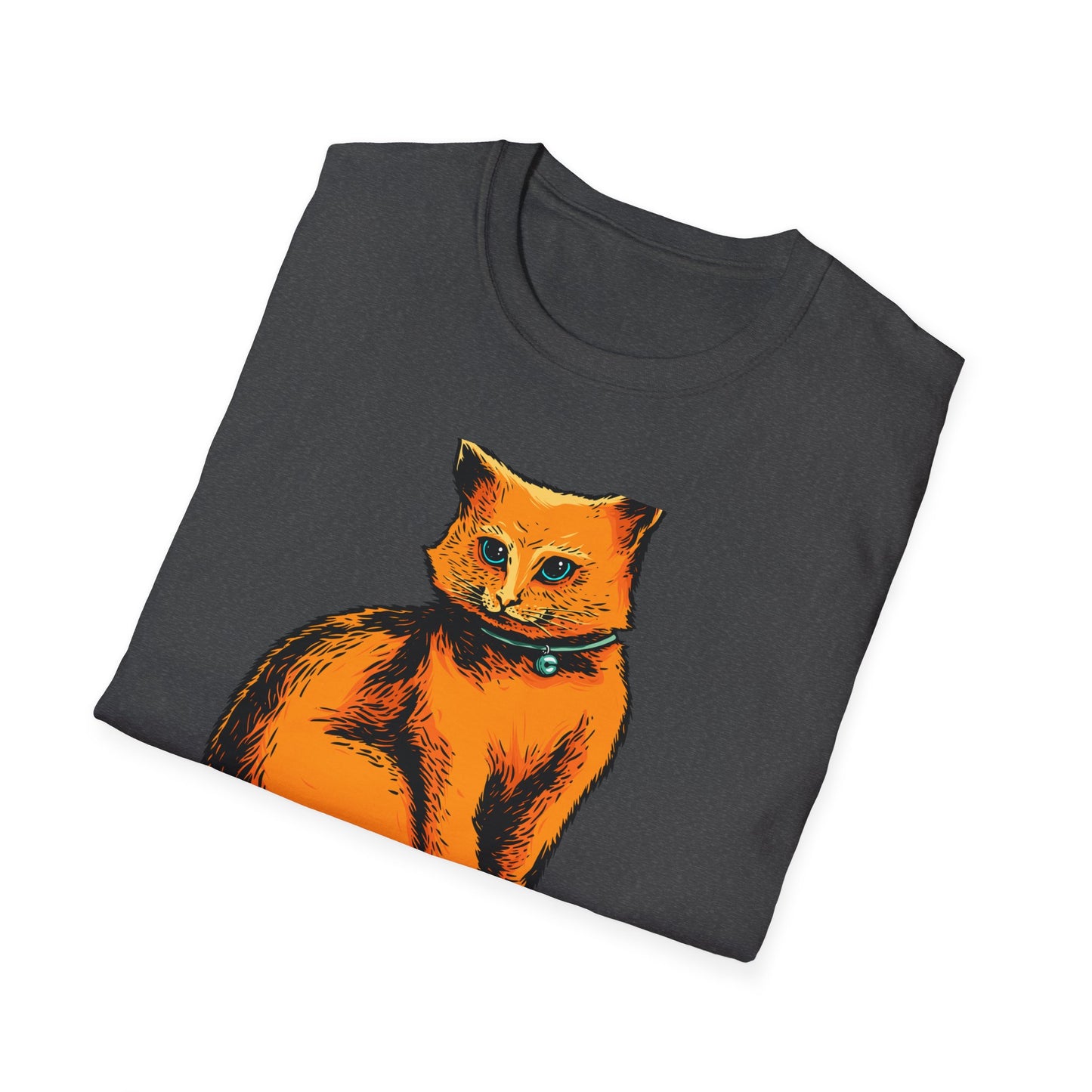 Vibrant Orange Cat & Food Bowl T-Shirt | Adorable Blue-Eyed Feline Lover Tee | Unique Pet Owner Gift Idea