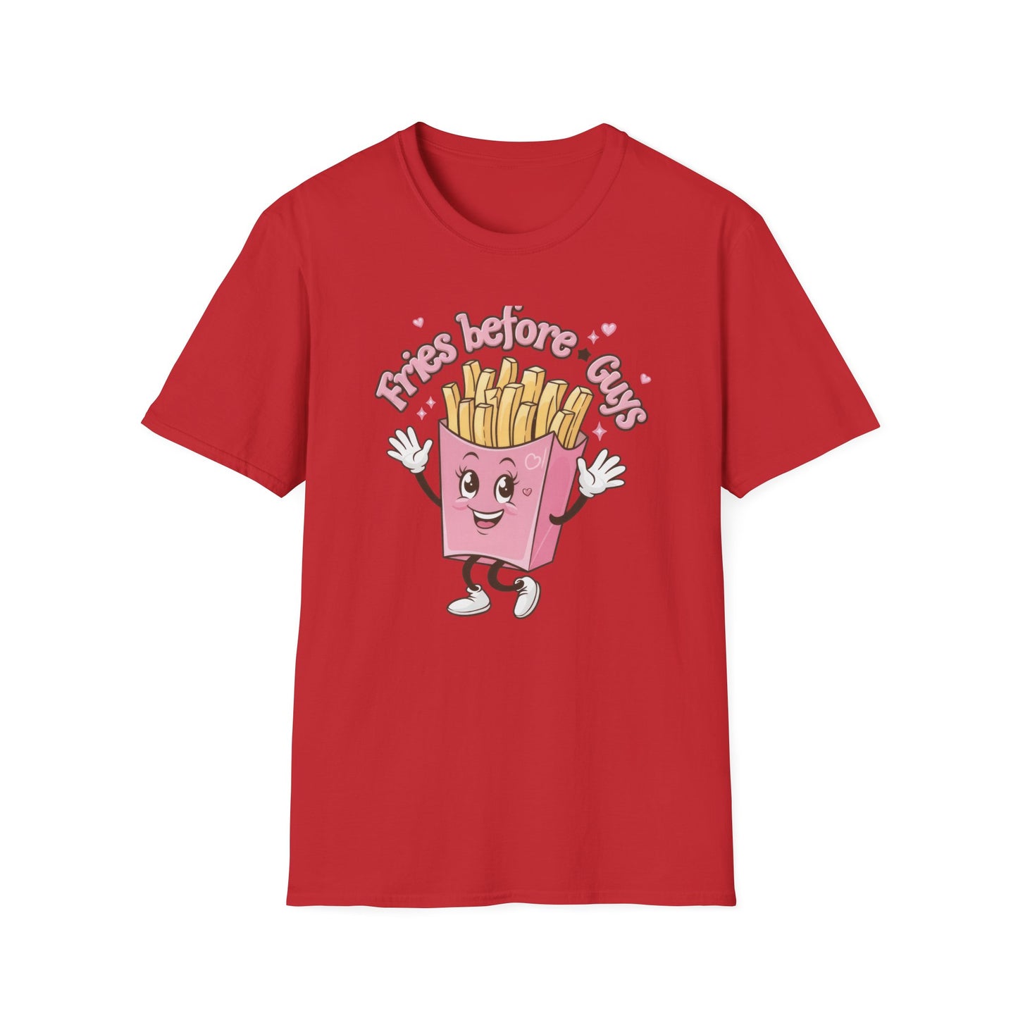 Cute 'Fries Before Guys' T-Shirt | Adorable Pink French Fry Lover Tee | Funny Foodie Graphic Top for Women & Teens