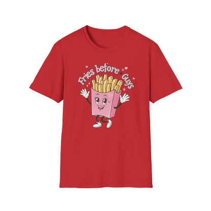 Cute 'Fries Before Guys' T-Shirt | Adorable Pink French Fry Lover Tee | Funny Foodie Graphic Top for Women & Teens