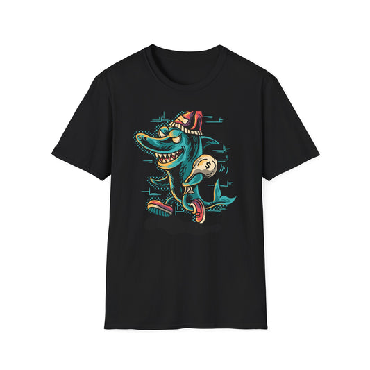 Epic Shark Mafia T-Shirt – Cool Urban Gangster Shark Tee with Money Bag | Unique Streetwear Graphic for Men & Teens