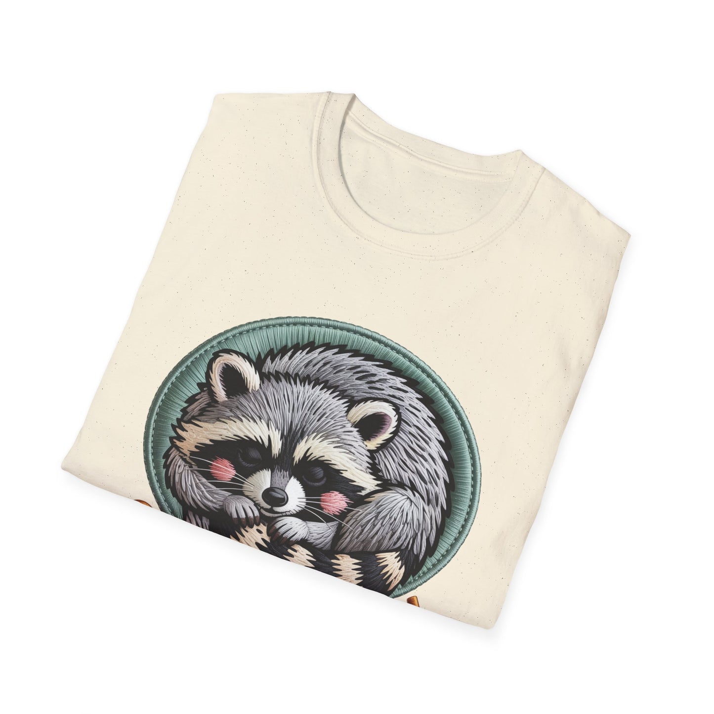Adorable "Snack Fueled" Raccoon T-Shirt | Cozy Embroidered Look Tee | Ultimate Cute Animal & Snack Lover Gift!