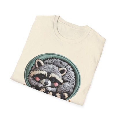 Adorable "Snack Fueled" Raccoon T-Shirt | Cozy Embroidered Look Tee | Ultimate Cute Animal & Snack Lover Gift!