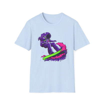 Vibrant Astronaut Surfing T-Shirt - Epic Space Wave Design for Sci-Fi & Surf Lovers | Unique Cosmic Apparel