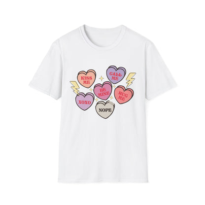 Cute & Sarcastic Retro Conversation Hearts T-Shirt | Funny Valentine's Day 'Nope' Candy Tee Gift