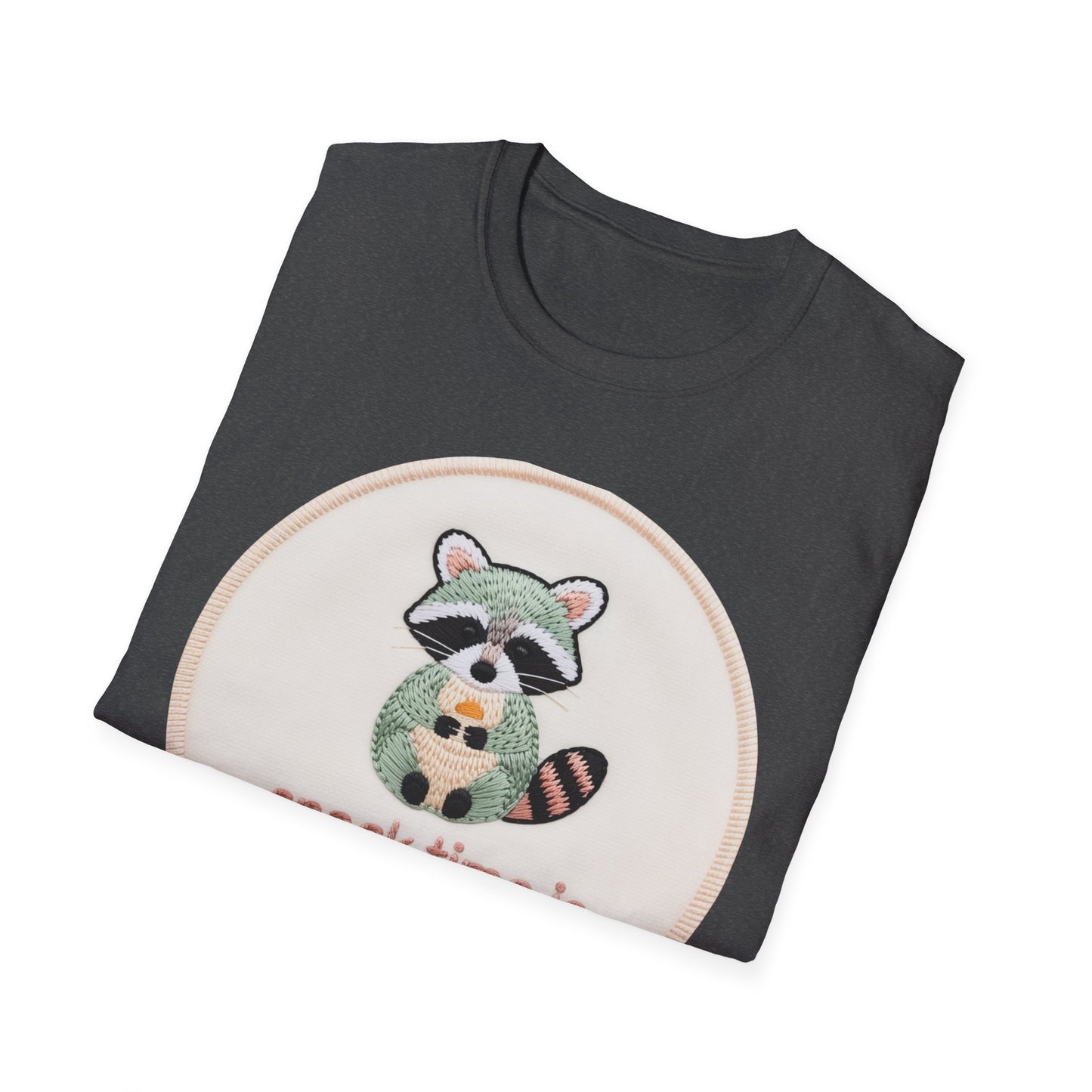 Charming Embroidered Raccoon T-Shirt - "Snack Time Is Mandatory" Cute Animal Lover & Foodie Tee