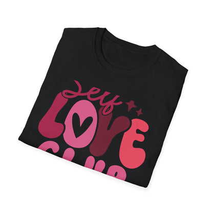 Vibrant Self Love Club T-Shirt | Groovy Retro Heart Design | Empowering Positive Vibes Tee for Women