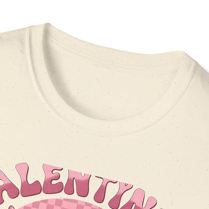Sparkly Heart Eyes Smiley Valentines Vibes T-Shirt | Trendy Groovy Pink Love Tee for Her