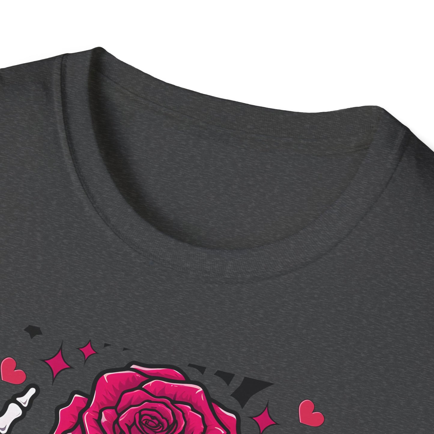Spooky Sweet Valentine's T-Shirt: Skeleton Hands Holding Pink Rose & Heart - Unique Gothic Love Tee Gift