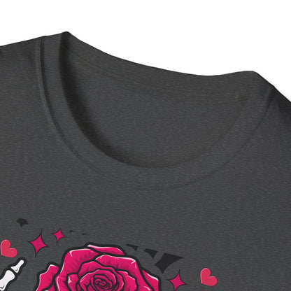 Spooky Sweet Skeleton Hands Rose Valentine T-Shirt | Unique Gothic Romantic Love Tee Gift for Him Her | Trendy Heart Apparel