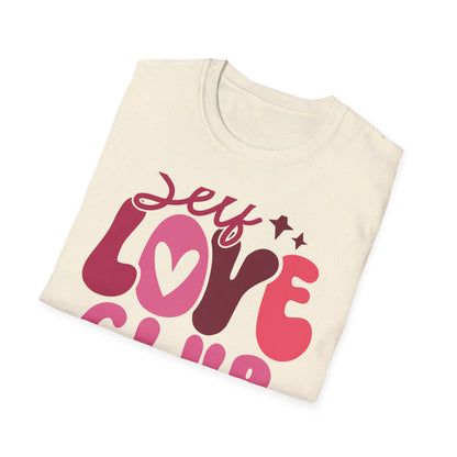 Vibrant Self Love Club T-Shirt | Groovy Retro Heart Design | Empowering Positive Vibes Tee for Women