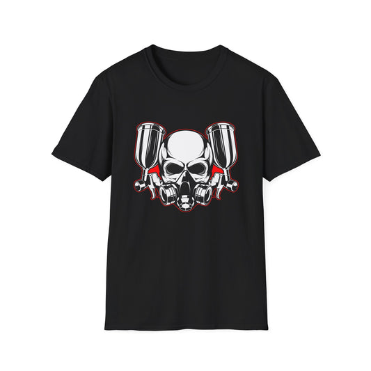 Bold Skull Gas Mask Spray Paint T-Shirt | Ultimate Airbrush Artist & Car Mechanic Gear Tee