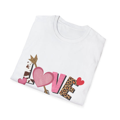 Chic LOVE T-Shirt with Sparkling Glitter Hearts & Bold Animal Print | Trendy Valentine's Day & Everyday Fashion Tee for Her