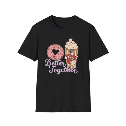 Adorable 'Better Together' Donut & Coffee Love T-Shirt | Retro Vintage Sweet Treat Couple's Tee | Perfect Valentine's Gift