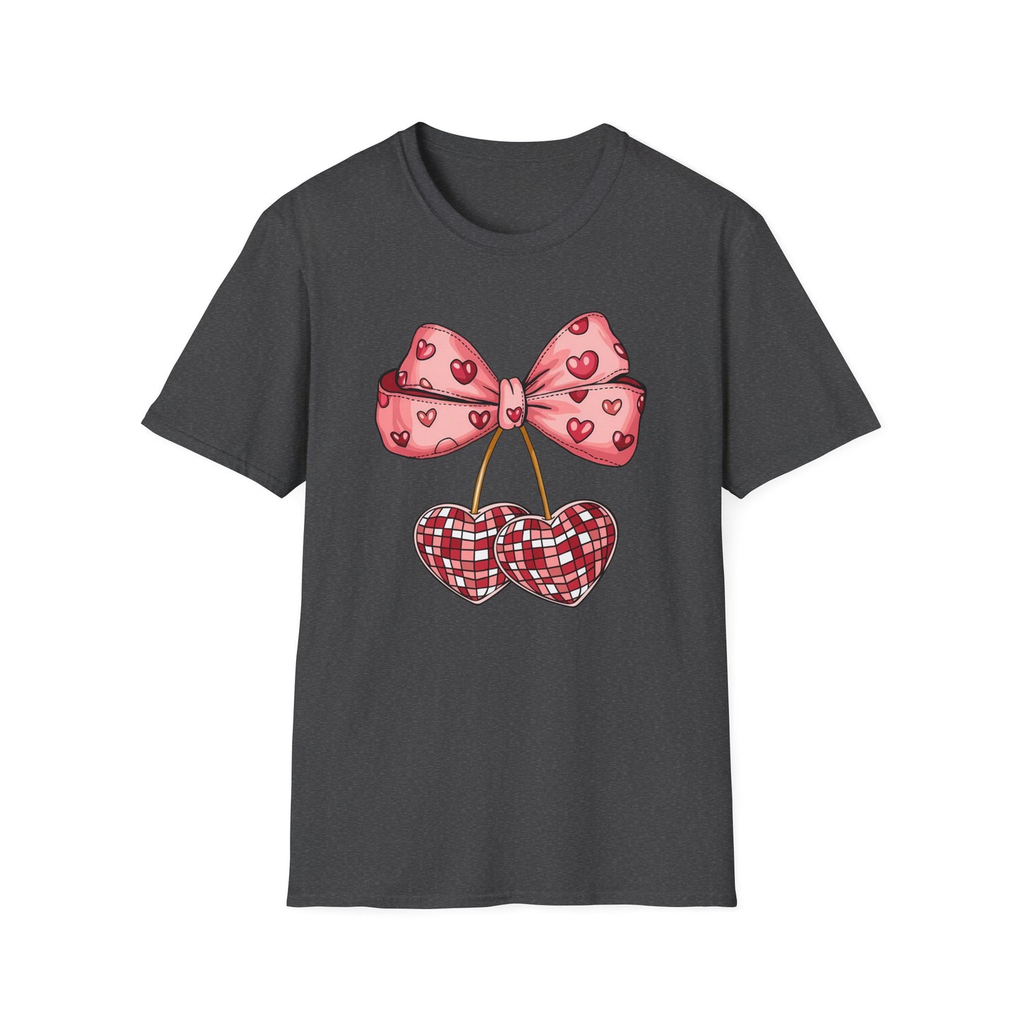 Sweet Mosaic Heart & Pink Bow T-Shirt | Adorable Valentine's Day Gift for Her | Unique Love Design