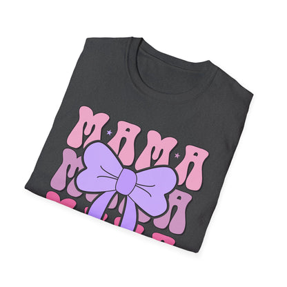 Trendy Groovy MAMA T-Shirt for Moms | Adorable Pink Purple Bow Tee | Perfect Mother's Day Gift for Her