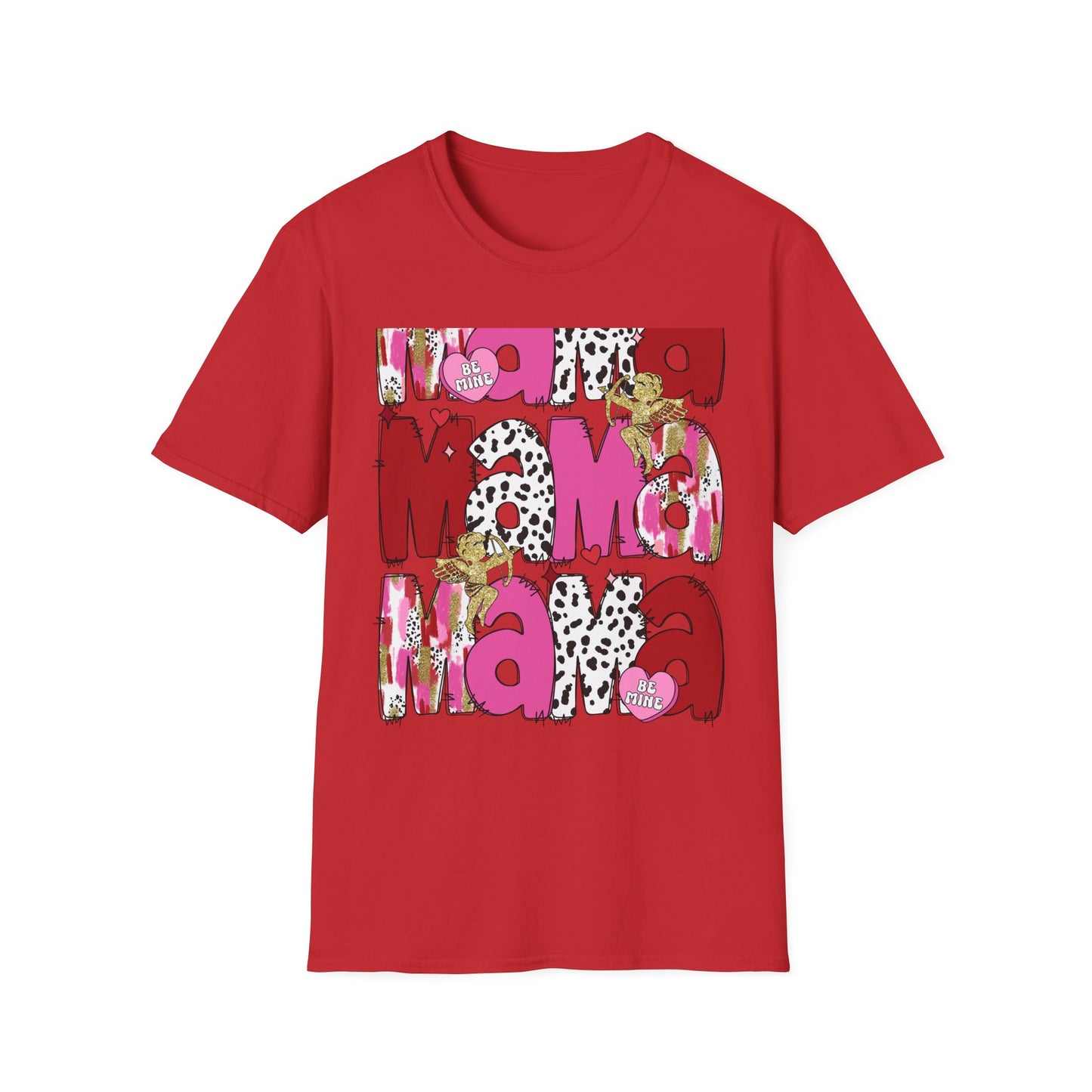 Chic Mama Valentine T-Shirt: Sparkling Cupid, Dalmatian Spots & Be Mine Hearts. Trendy Gift for Moms!