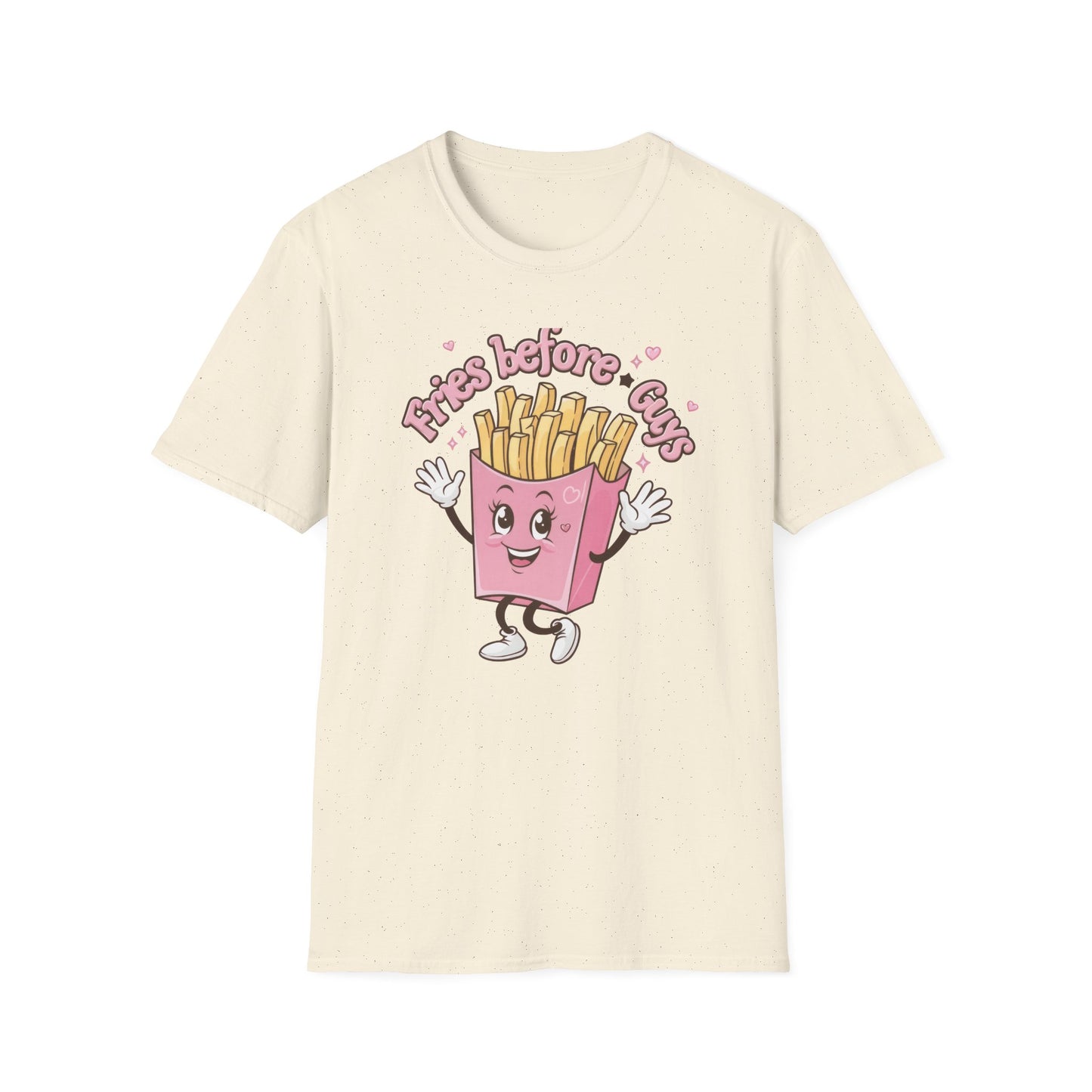 Cute 'Fries Before Guys' T-Shirt | Adorable Pink French Fry Lover Tee | Funny Foodie Graphic Top for Women & Teens