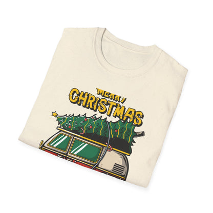 Retro Christmas Van T-Shirt | Awesome Holiday Tree & Skateboard VW Bus Tee | Unique Vintage Xmas Apparel Gift