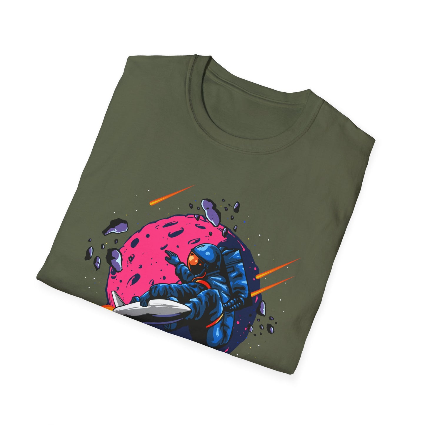 Epic Space Surfer Astronaut T-Shirt | Thrilling Galactic Rocket Ride Design Tee for Sci-Fi & Adventure Fans