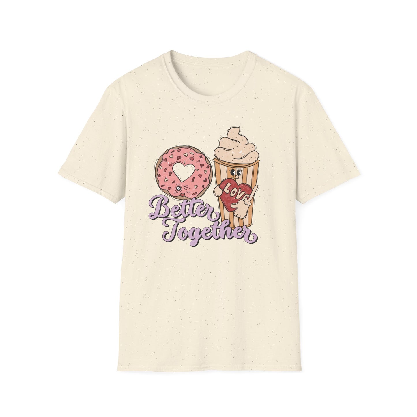 Adorable 'Better Together' Donut & Coffee Love T-Shirt | Retro Vintage Sweet Treat Couple's Tee | Perfect Valentine's Gift