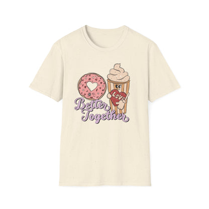 Adorable 'Better Together' Donut & Coffee Love T-Shirt | Retro Vintage Sweet Treat Couple's Tee | Perfect Valentine's Gift